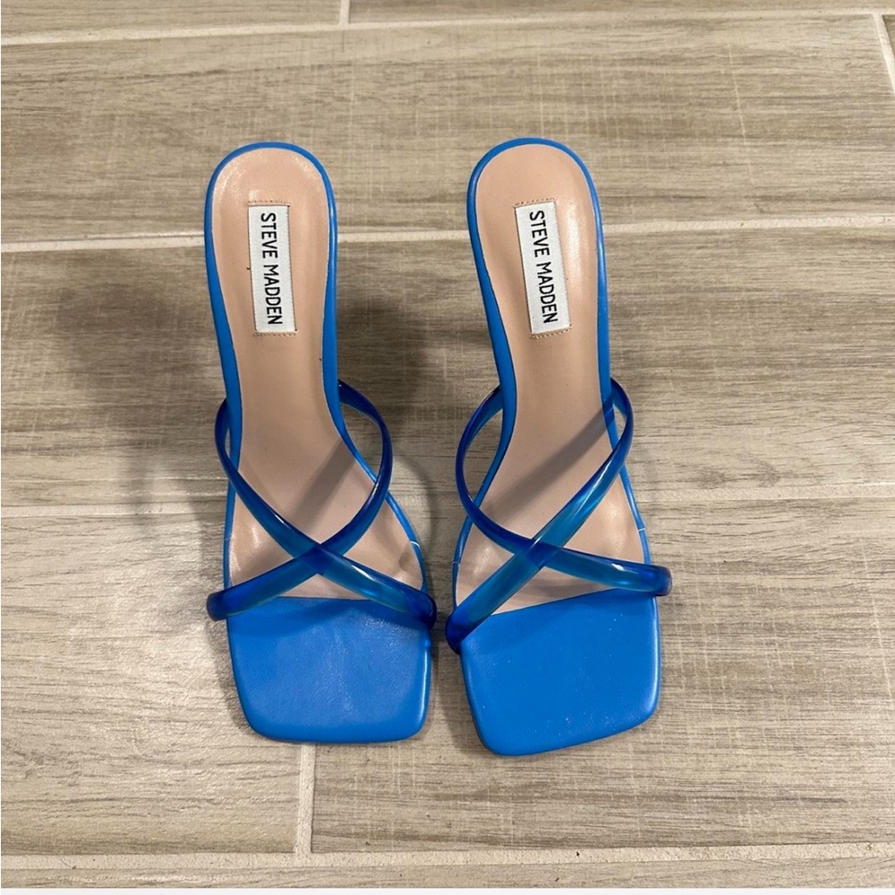 SOLD❌ Steven Madden blue strappy mule heels